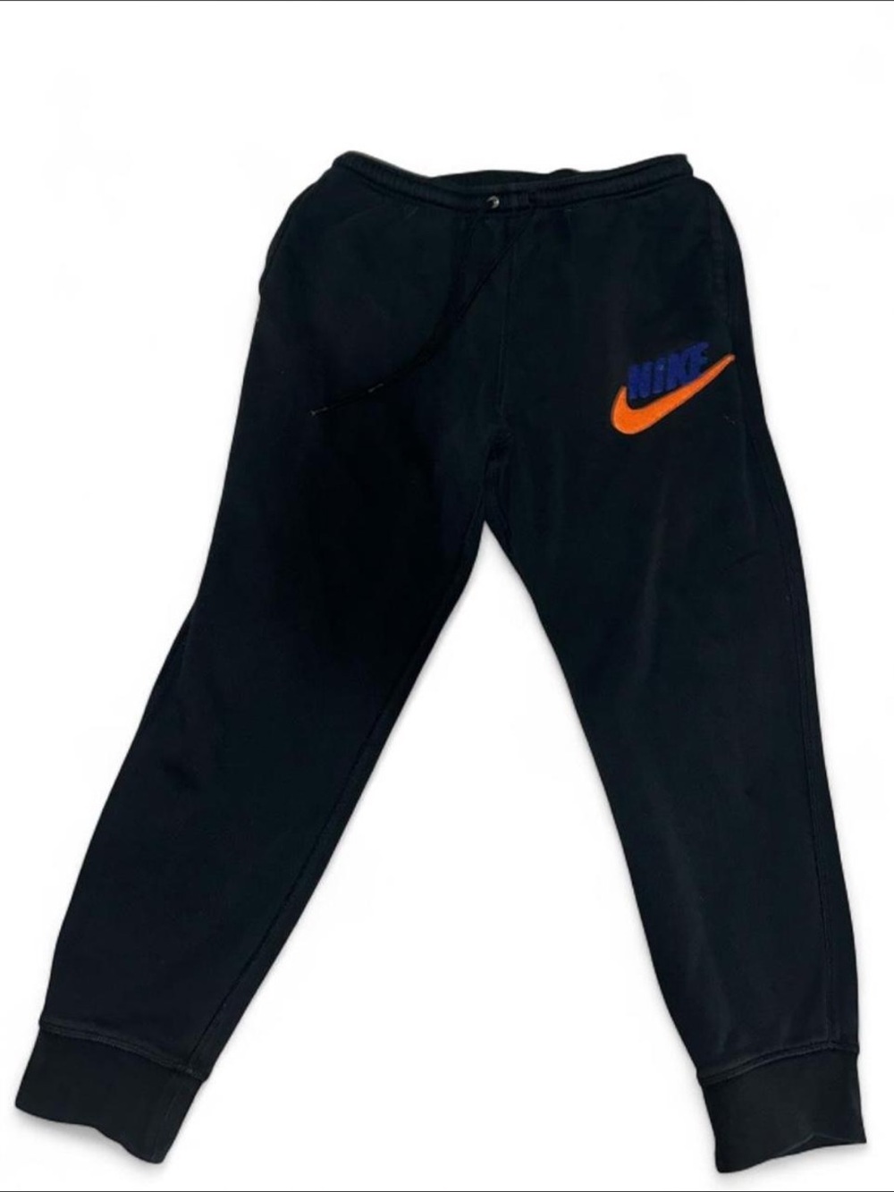 Nike Black Joggers with Orange Swoosh and Blue Logo